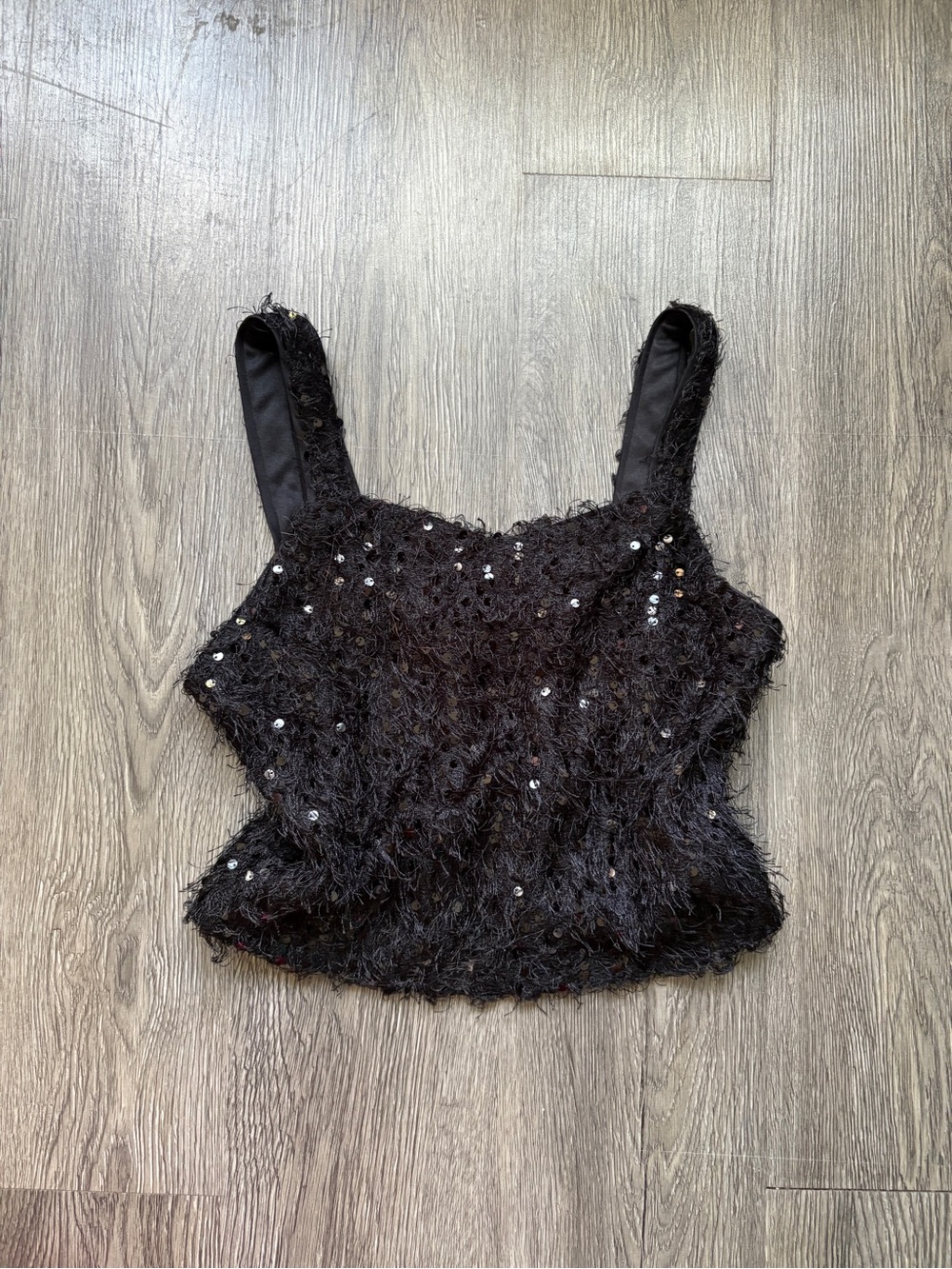 Zunie Black & Silver Sequin Fuzzy Crop Top | Glam Party